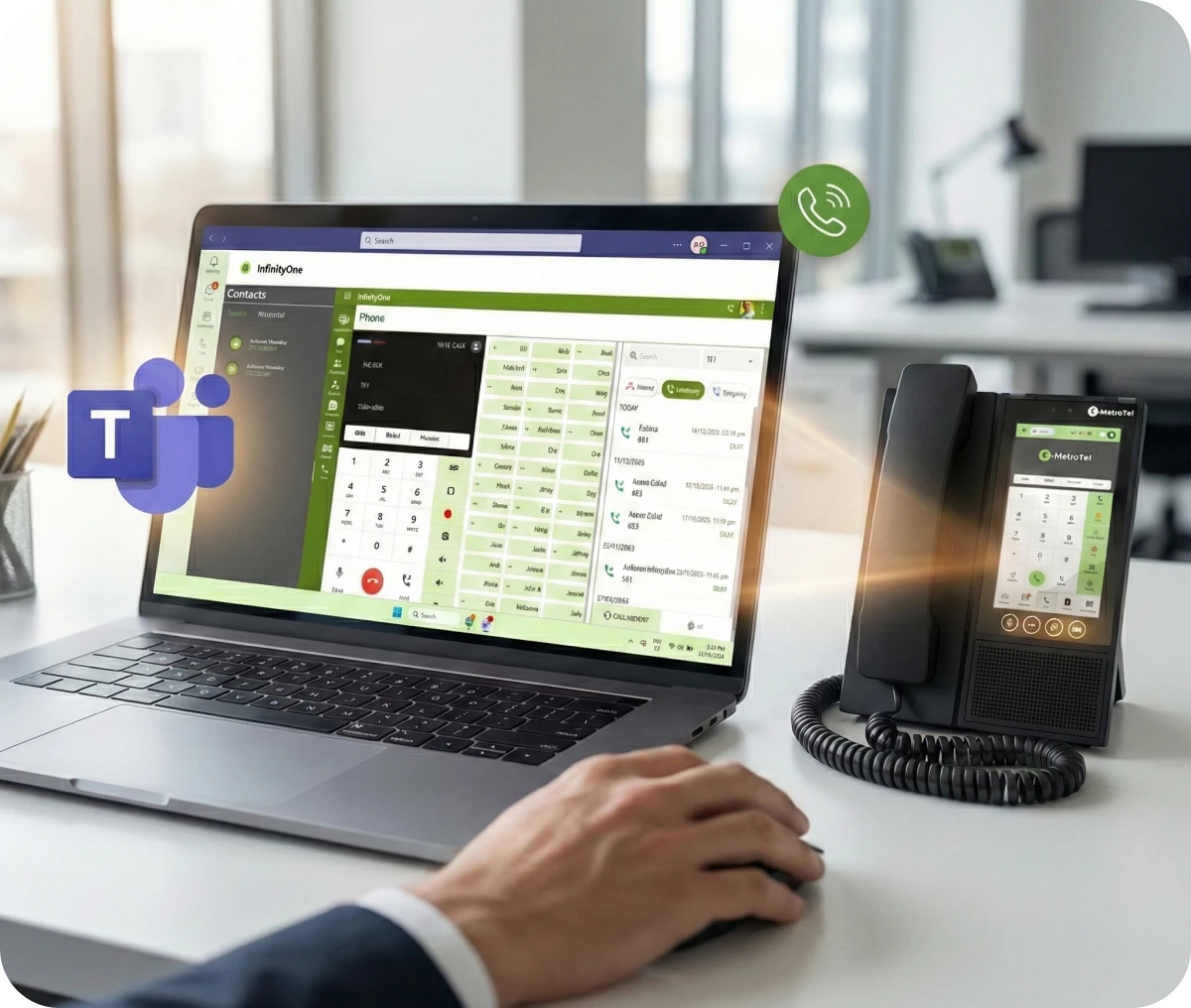 Laptop and phone with communication software