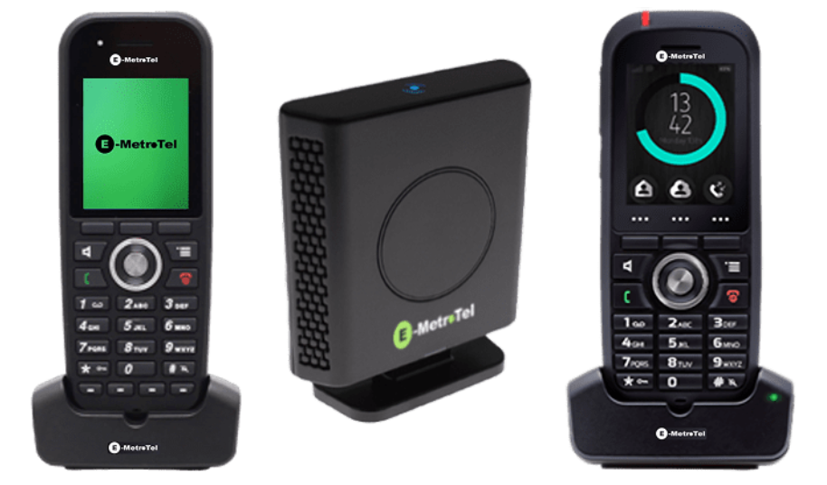 Two cordless phones with a wireless base station.